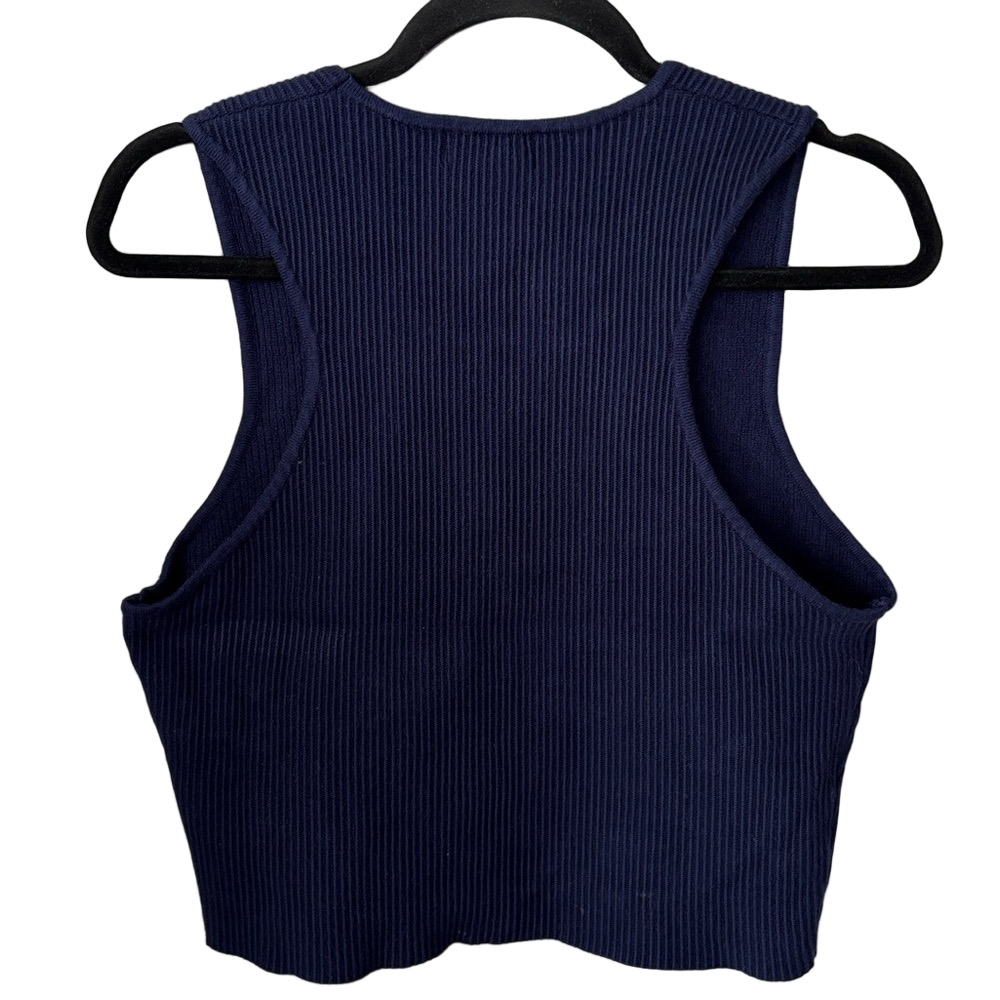 House of Harlow 1960 Classic Navy Ribbed Tank Blouse Minimal Chic Y2K - Picture 4 of 8